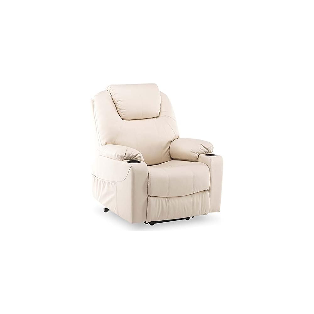 Recliner Chair for Living Room Large Power Lift Recliner Chairs,Pu Leather Massage and Heat Sofa Chairs for Elderly,2 Side Pockets and Cup Holders