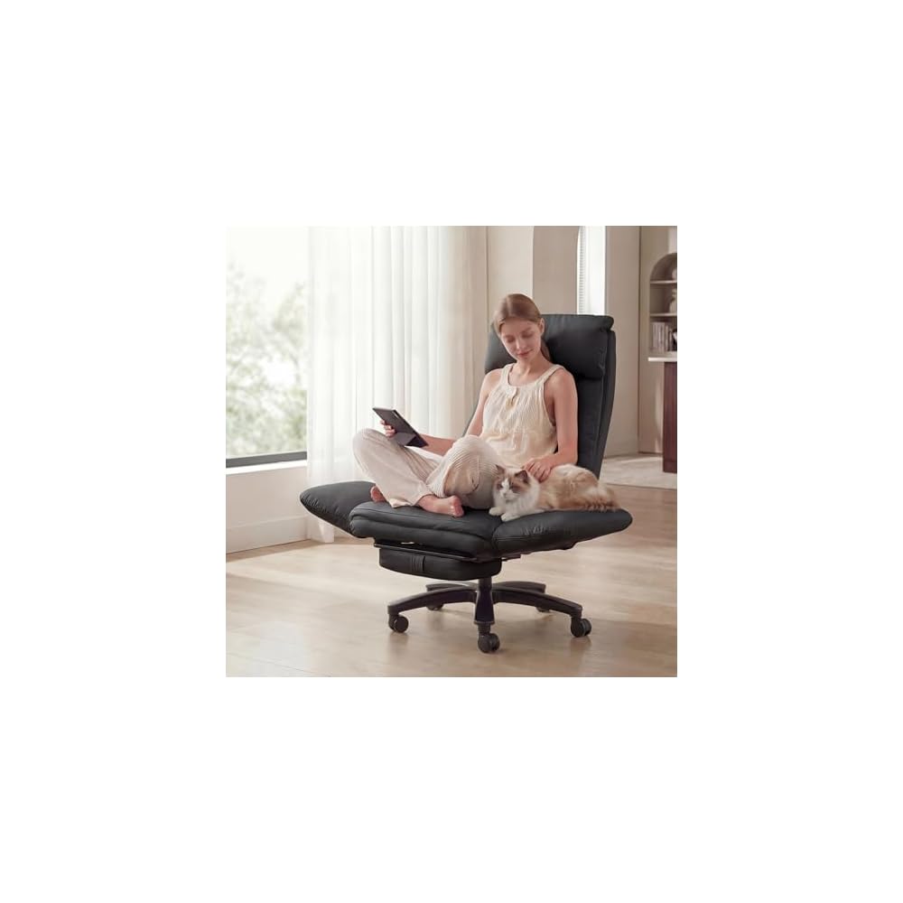 Cross Legged Office Chair with Pets Friendly Seat, Plus Size Criss Cross Desk Chair, Big and Tall Office Chair with Foot Rest, Reversible Armrests & Wide Seat, Brown