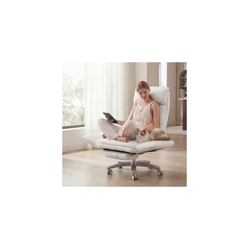 Cross Legged Office Chair with Pets Friendly Seat, Plus Size Criss Cross Desk Chair, Big and Tall Office Chair with Foot Rest, Reversible Armrests & Wide Seat, Brown