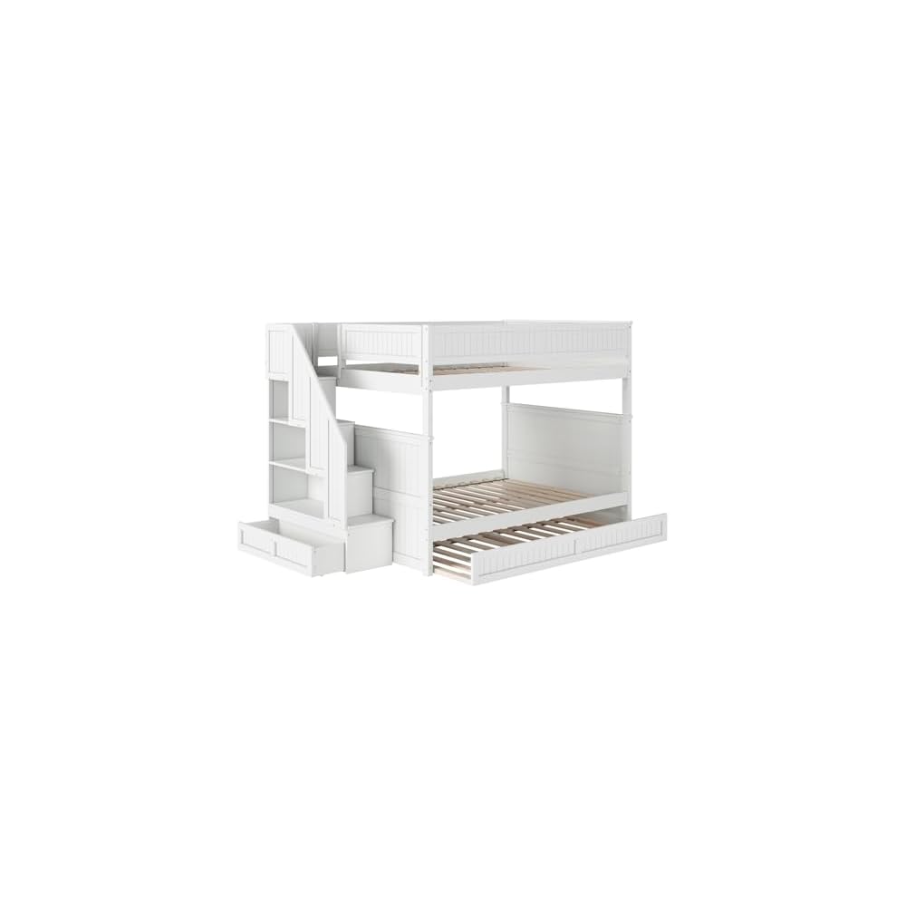 Staircase Bunk Bed with Twin Trundle & Storage Drawer White/Full over Full