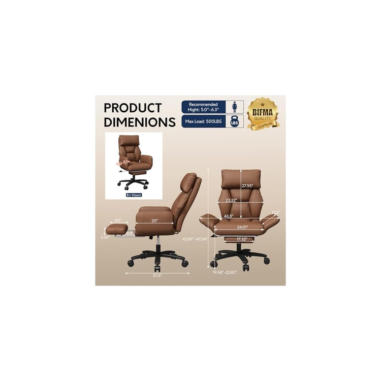 Cross Legged Office Chair with Pets Friendly Seat, Plus Size Criss Cross Desk Chair, Big and Tall Office Chair with Foot Rest, Reversible Armrests & Wide Seat, Brown