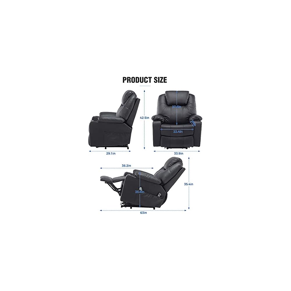 Recliner Chair for Living Room Large Power Lift Recliner Chairs,Pu Leather Massage and Heat Sofa Chairs for Elderly,2 Side Pockets and Cup Holders