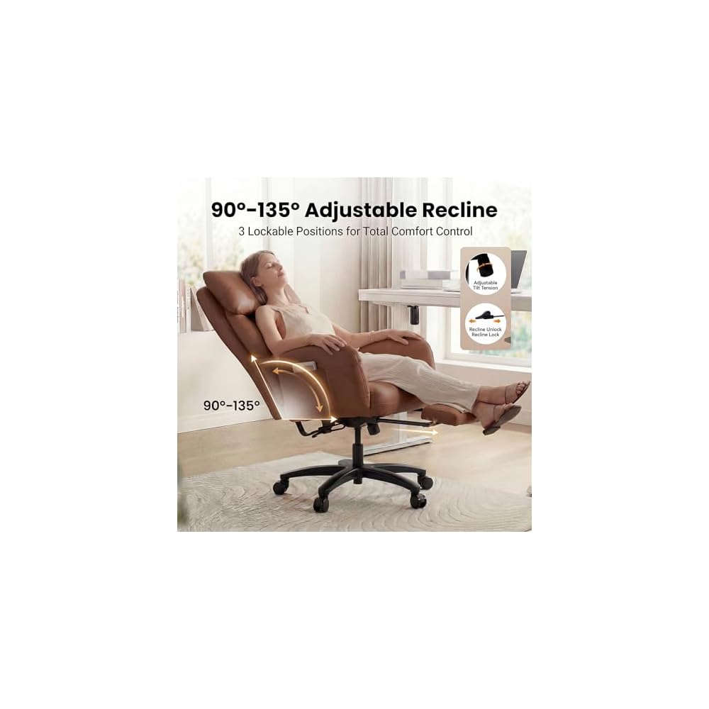 Cross Legged Office Chair with Pets Friendly Seat, Plus Size Criss Cross Desk Chair, Big and Tall Office Chair with Foot Rest, Reversible Armrests & Wide Seat, Brown