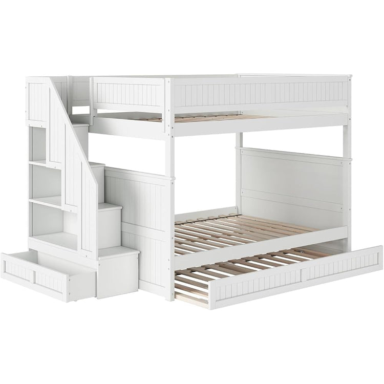 Staircase Bunk Bed with Twin Trundle & Storage Drawer White/Full over Full